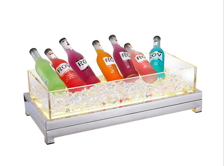 嵌入式飲料酒水亞克力冰盤 LED燈酒店自助餐展示台不銹鋼冰槽