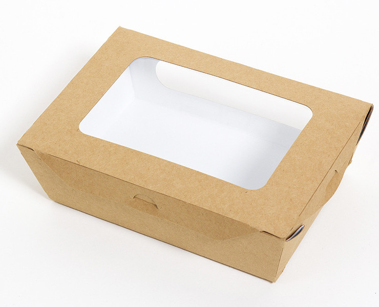 (200個/箱) 一次性牛皮盒食品 麵條外賣便當盒紙質 兩窗沙拉米飯紙質打包餐盒 (包運送上門)