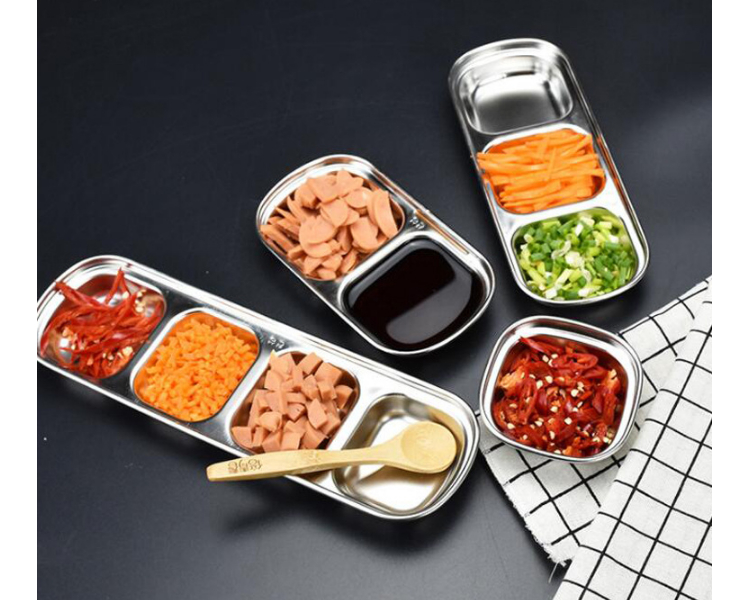 304无磁加厚方形不锈钢韩式厨房调料碟多格火锅烤肉酱料碟泡菜碟 (请跟箱数下单)