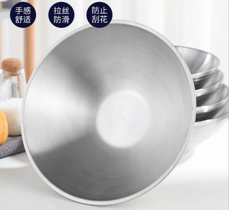 304 Stainless Steel Japanese-Style Ramen Bowl Household Large Bowl Large Capacity Instant Noodle Bowl Double Rice Bowl Threaded Bowl