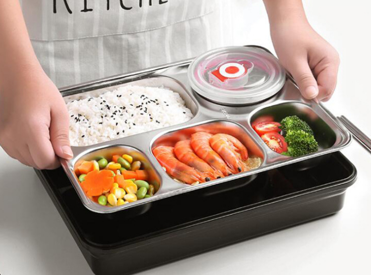 304 Stainless Steel Thickened Square Lunch Box Student Office Worker Large Capacity Lunch Box Temperature Sealed Lunch Box