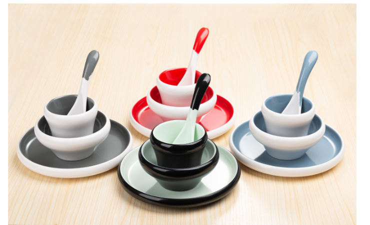 5仿瓷北欧风酒店饭店摆台四件套装密胺碗碟杯勺餐具 (多款多色)