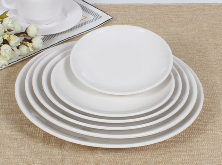 6-16寸 西式平盤密胺塑料餐具菜盤白色圓盤快餐盤蓋澆飯月光盤子牛排盤