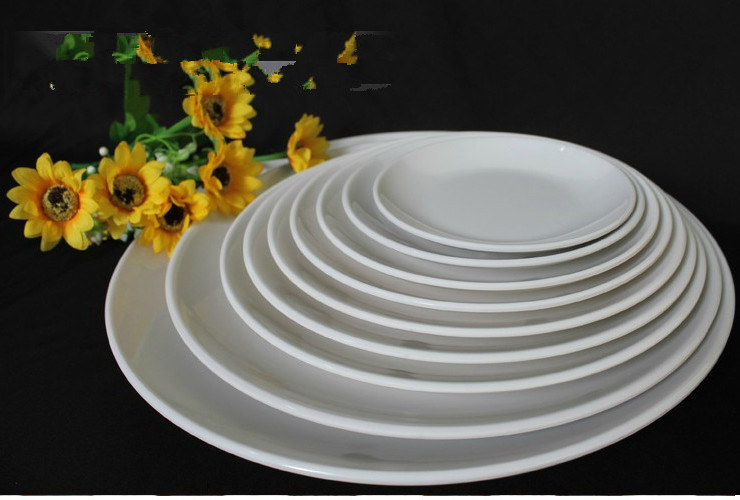 6-16寸 西式平盤密胺塑料餐具菜盤白色圓盤快餐盤蓋澆飯月光盤子牛排盤