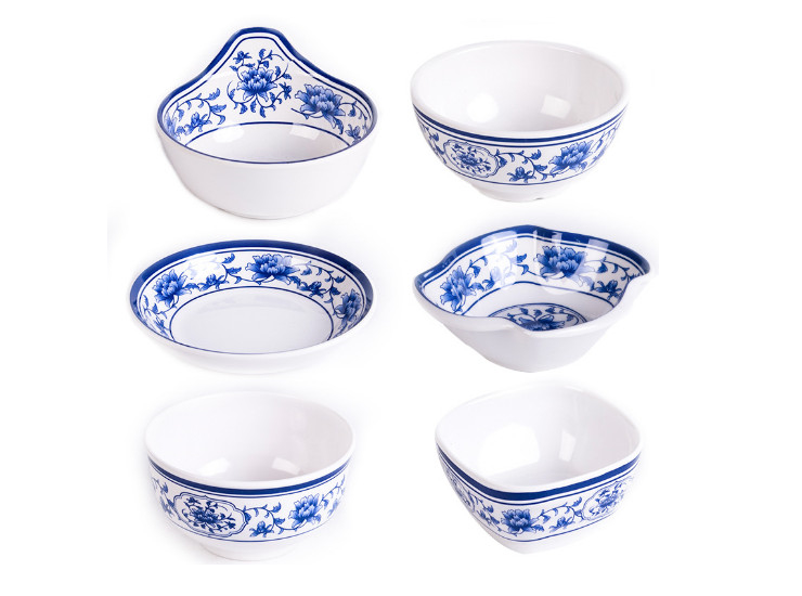 A5 Blue And White Porcelain Melamine Bowl Plastic Bowl Creative Chinese Tableware Porridge Rice Noodles Sugar Water Imitation Porcelain Bowl Vintage