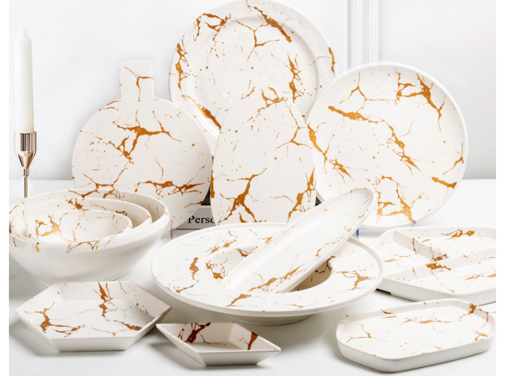 A5創意白金餐具仿瓷密胺盤子商用異形涼菜盤點心碟沙拉碗 (多款多尺寸)