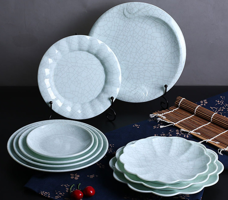 A5冰裂紋仿瓷盤子塑料圓盤火鍋創意加厚商用菜盤密胺餐具餐盤碟子
