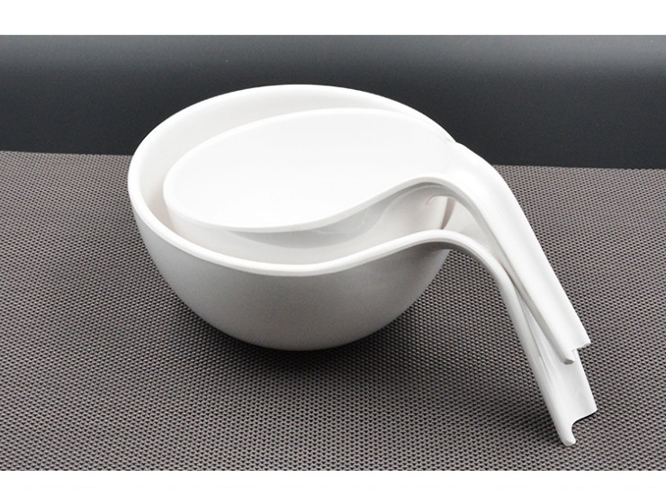 A5仿瓷碗密胺湯碗彎柄帶手把碗塑料麵碗菜碗美耐手柄碗創意