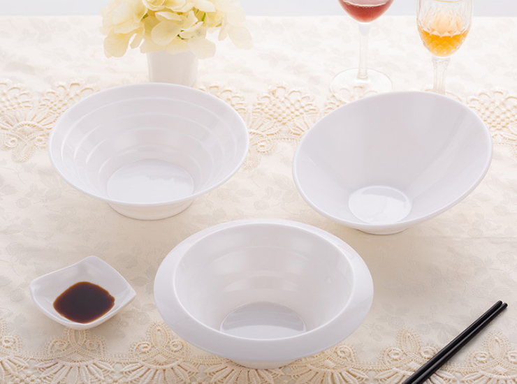 A5 Melamine Chinese White Bowl Creative Soup Bowl Hotel Imitation Porcelain Commercial Plastic Tableware (Multiple Styles & Sizes)