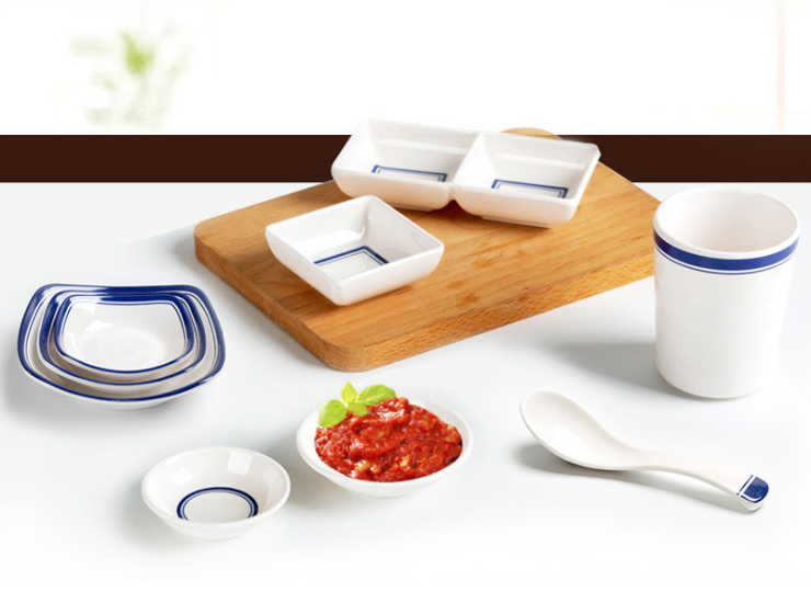 A5 Melamine Seasoning Dish Small Spoon Grid Plate Small Plate Cup Sauce Dish Creative Melamine Tableware (Multiple Styles & Sizes)