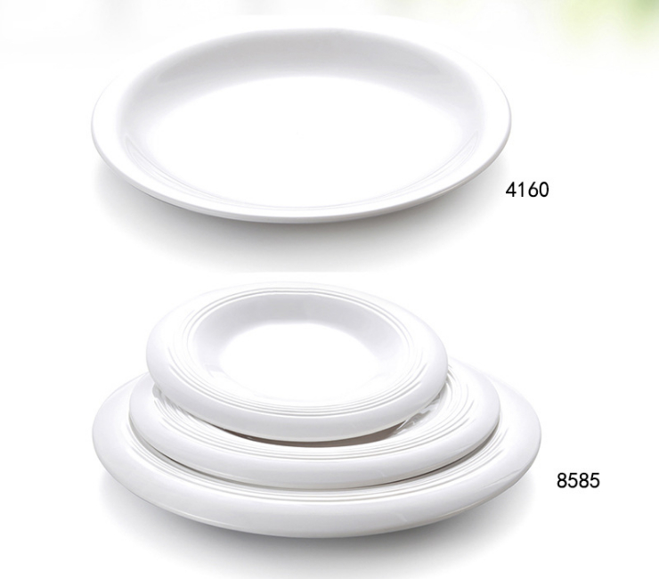 A8密胺仿瓷餐具平盘子白色圆形点心菜盘西餐盘密胺料耐摔深盘 (多款多尺寸)
