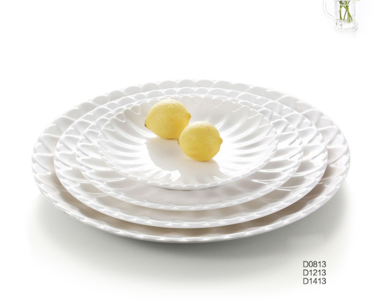 A8密胺圓形花瓣梅花點心糖果盤涼菜火鍋配菜盤子白色仿瓷餐具 (多款多尺寸)