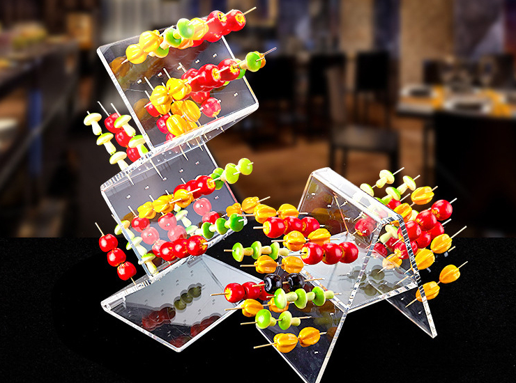 亚克力自助餐水果展示架 加厚度透明W形 水果串点心架糖葫芦插