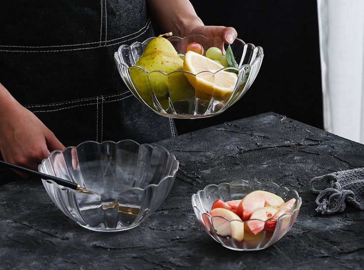 亚克力圆形沙拉自助餐透明碗家用蔬菜莲花碗PC塑料碗甜品斗小吃碗 (多尺寸)