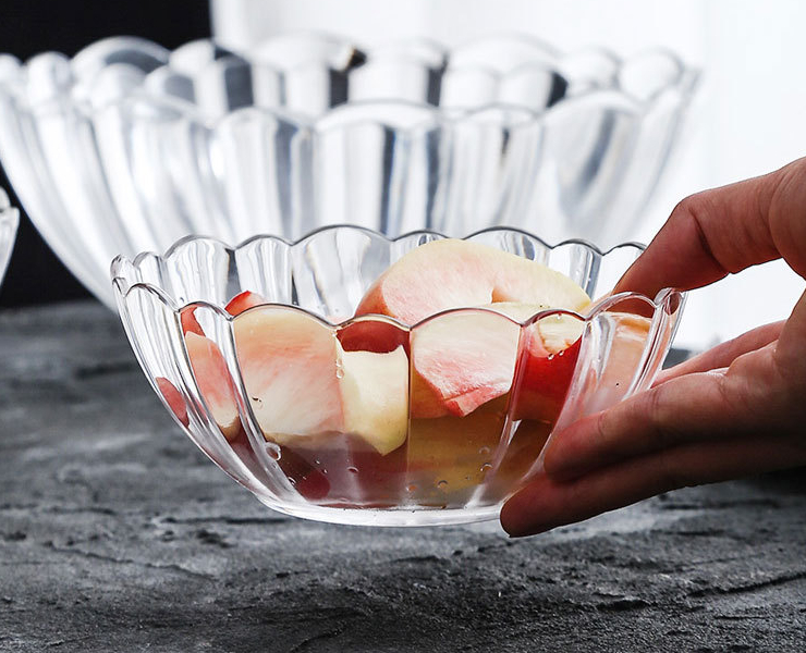 亞克力圓形沙拉自助餐透明碗家用蔬菜蓮花碗PC塑料碗甜品斗小吃碗 (多尺寸)
