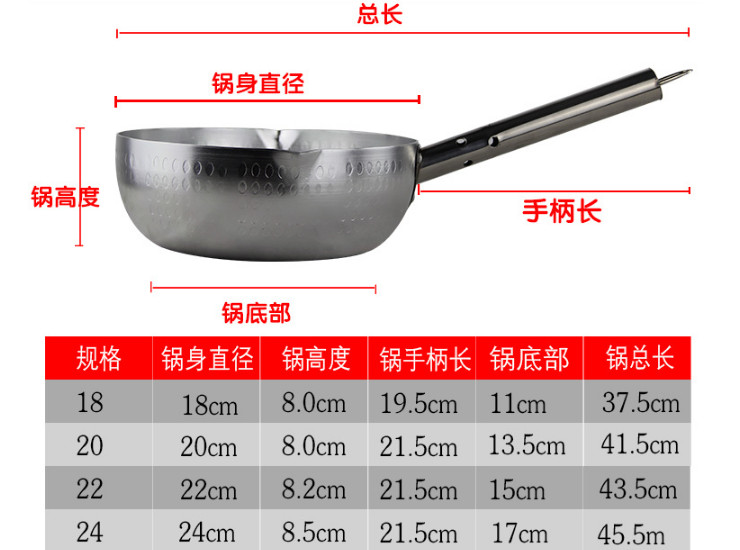 鋁制雪平鍋不銹鋼手柄出口日本日式奶鍋湯鍋粥鍋防燙耐摔水勺