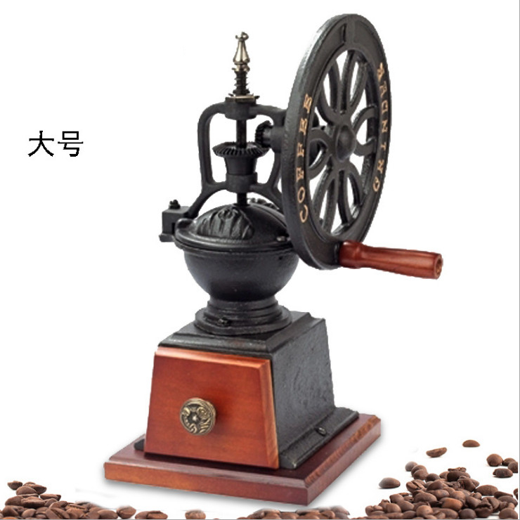 古輪台超省力復古手搖咖啡豆磨豆機 大型研磨機 小鐵輪手搖魔豆機