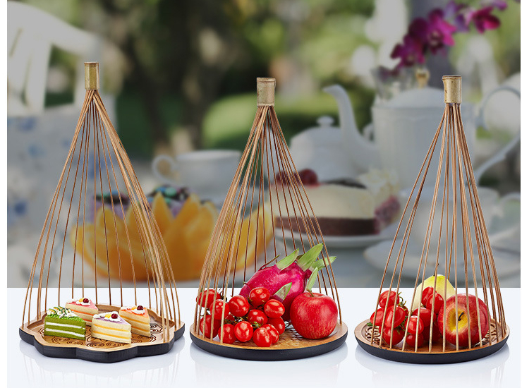 竹木鳥籠點心架酒店宴會茶歇糕點架 創意歐式線制市場花邊果盤擺件