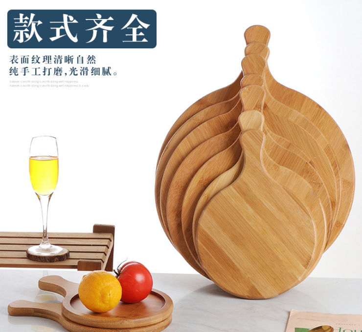 竹披薩板圓形竹製品托盤麵包托盤餐板披薩板木質點心盤竹木蛋糕盤 (多尺寸)