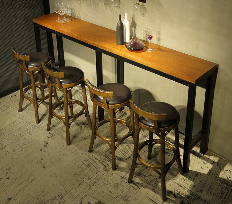吧檯酒吧桌椅組合 復古吧檯椅工業風咖啡廳奶茶店高腳凳靠牆高凳子 (運費及安裝費另報)