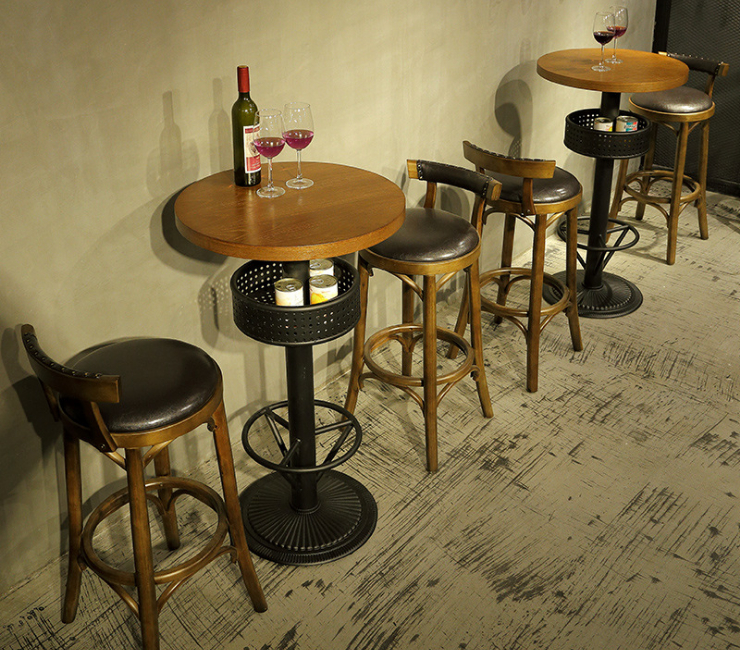 吧台酒吧桌椅组合 复古吧台椅工业风咖啡厅奶茶店高脚凳靠墙高凳子 (运费及安装费另报)