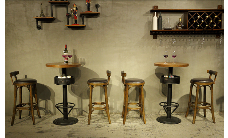 吧檯酒吧桌椅組合 復古吧檯椅工業風咖啡廳奶茶店高腳凳靠牆高凳子 (運費及安裝費另報)