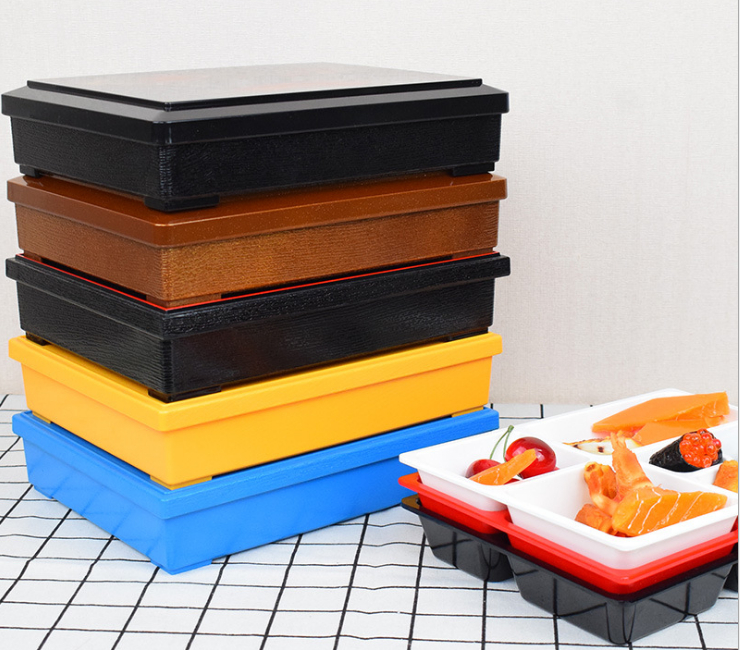 带盖便当盒 ABS常温款商务套餐盒小号多分格快餐寿司盒 (多色可选)