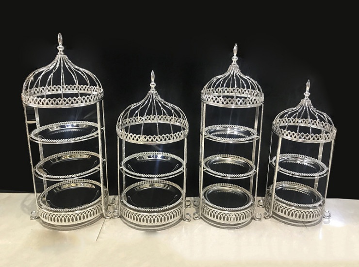 Bird Cage Snack Tray Display Stand Three Layers Of Creative Display Fruit Plate Stainless Steel Plating