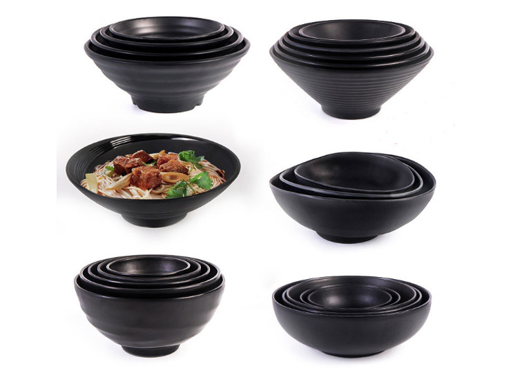 黑色磨砂碗密胺面碗仿瓷麻辣烫碗日韩式面碗商用汤粉碗面碗大碗