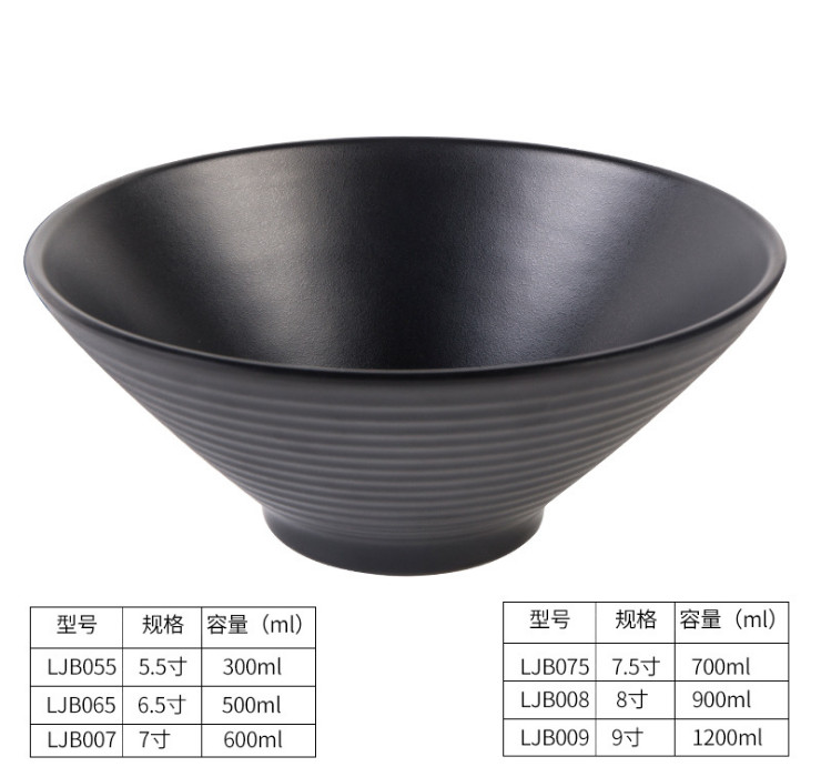 黑色磨砂碗密胺麵碗仿瓷麻辣燙碗日韓式麵碗商用湯粉碗麵碗大碗
