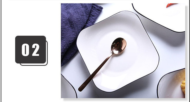 黑邊方形陶瓷盤子 創意酒店餐具西餐盤咖啡甜品盤禮品碗盤碟