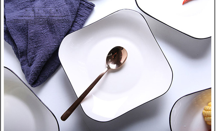 黑边方形陶瓷盘子 创意酒店餐具西餐盘咖啡甜品盘礼品碗盘碟