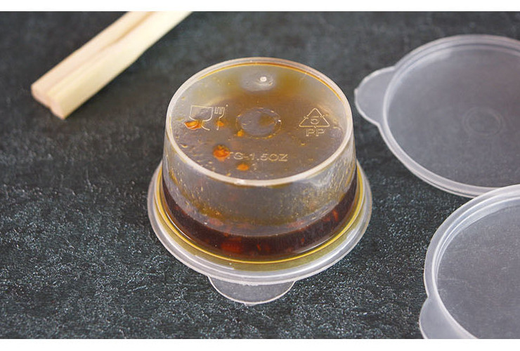 (箱/1000套) 42毫升塑料圓形醬料杯 透明圓形調料盒杯連體帶蓋 (包運送上門)