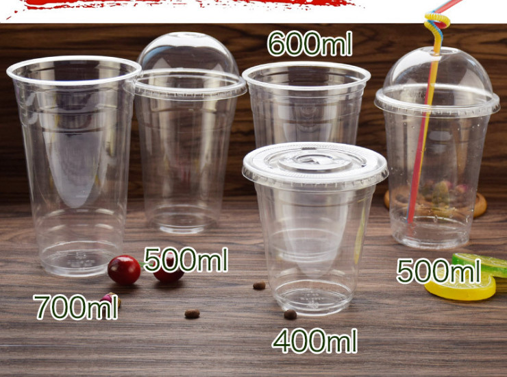 (箱/1000個) 90口徑PET塑帶蓋杯一次性塑料杯加厚打包杯子360ml 500ml 600ml 700ml (包運送上門)