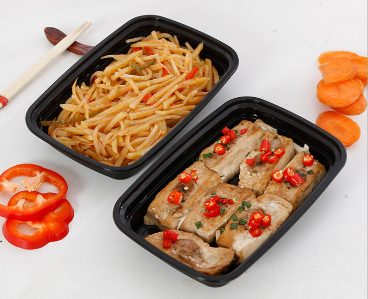 (Box / 150 Set) 750ml American One-Time-Use Meal Box Rectangular Black Plastic Takeaway Packaged Lunch Salad Box (Door Delivery Included)