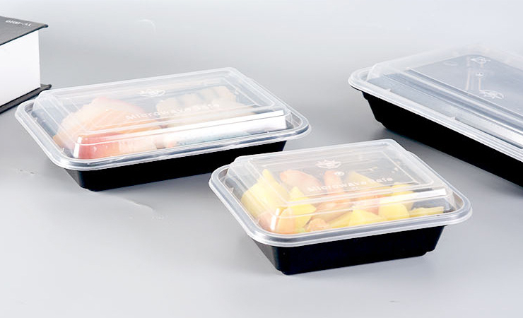 (Box / 150 Set) Rectangular 1000ml One-Time-Use Lunch Box American Thickened Packed Black Lunch Box Fast Food Salad Bento (Door Delivery Included)