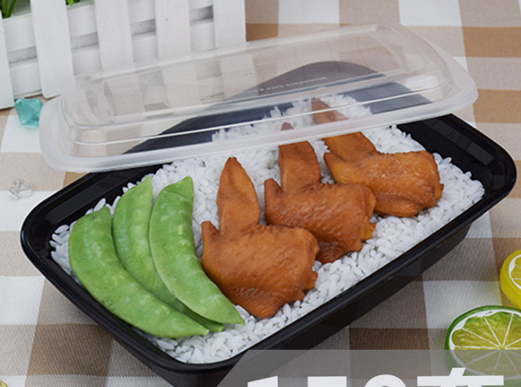 (Box / 150 Sets) Disposable Lunch Box 800Ml / 1000Ml Fast Food Box Black Plastic Western Style Box Takeaway Box (Door Delivery)
