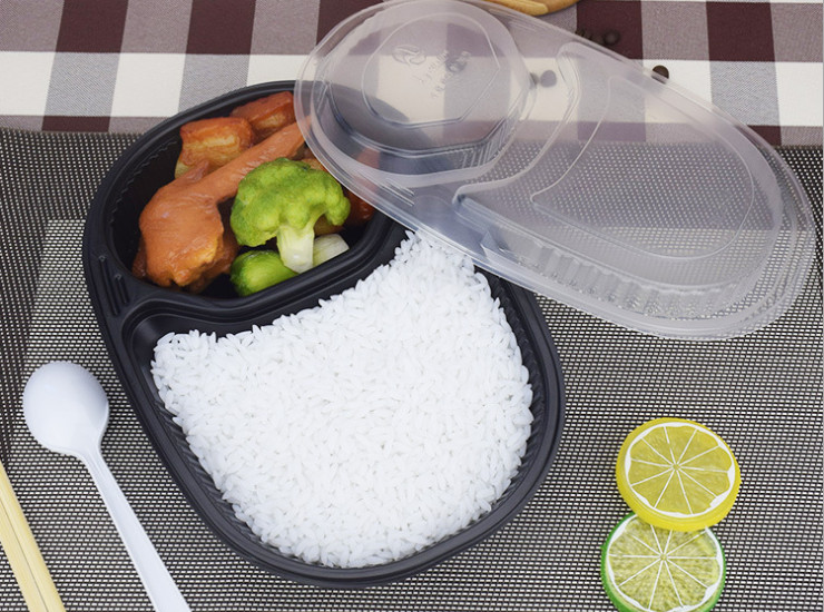 (Box / 160 Sets) 850Ml High-Grade Two-Cell Fast Food Box Thicker Two-Cell Disposable Lunch Box Plastic Black Transparent Take-Out Packaging Box (Door Delivery)