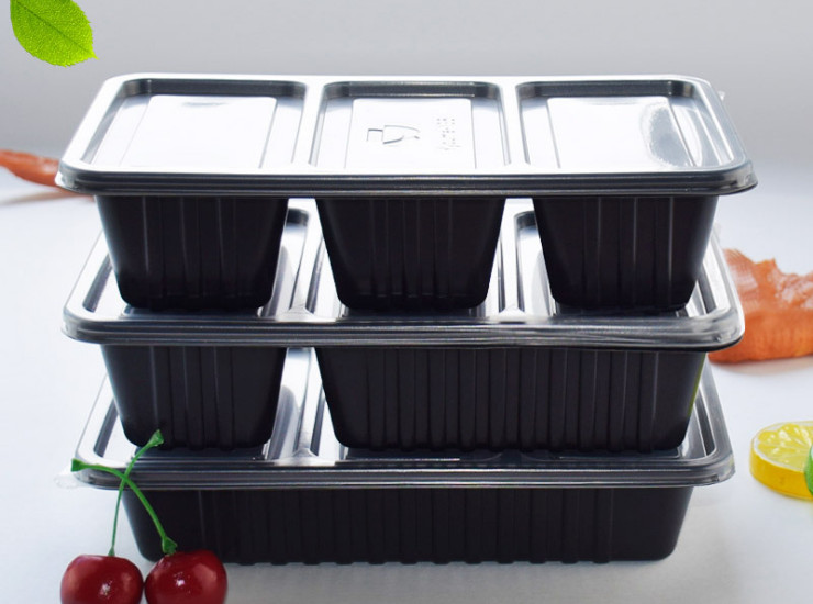 (箱/200套) 黑色一次性餐盒 高档透明快餐盒外卖打包盒 可定制LOGO方形PP饭盒 (包运送上门)