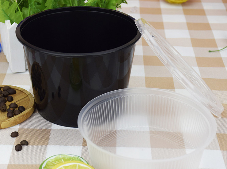(箱/500套) 1000ml塑料打包碗 一次性汤面碗 直桶 黑色 高档 加厚 双层 (包运送上门)
