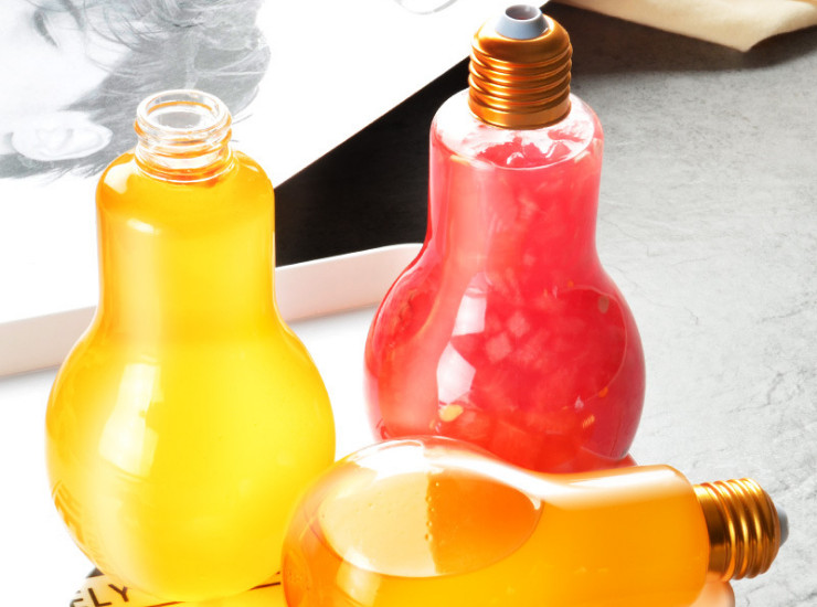 (箱) 創意燈泡奶茶瓶一次性網紅個性水果茶瓶加厚透明飲料瓶pet塑料瓶 (包運送上門)