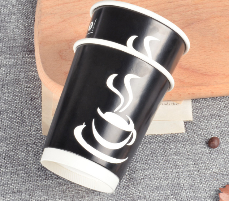 (箱) 一次性 咖啡紙杯雙層加厚黑色奶茶杯隔熱外賣打包紙杯 (包運送上門)