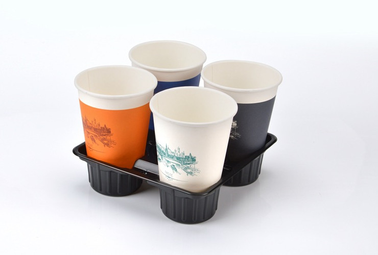 (箱) 一次性牛皮紙杯托 咖啡奶茶外賣托盤 加厚兩四杯打包紙杯托杯架 塑料杯托 (包運送上門)