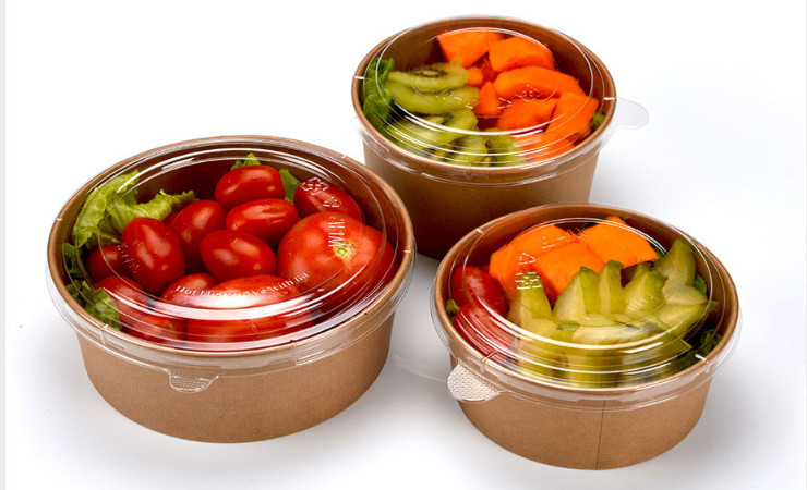 (Box) Disposable Paper Bowl Thick Kraft Paper Round Lunch Box Fast Food Packaging Lid Rice Bowl With Lid (Door Delivery Included)