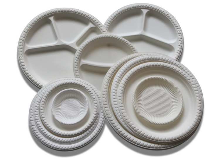 (Box) High-Grade Corn Starch Disposable Plate White Cake Dish Single Grid/Two Grid/Three Grid/Four Grid Thickened Dishes (Door Delivery Included)