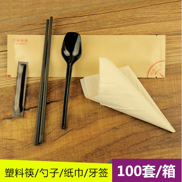 (箱/100套) 一次性筷子餐具套裝外賣打包湯勺牙籤牛皮紙三四件套 (包運送上門)