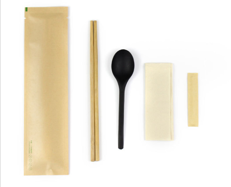 (Box/100 Sets) Disposable Chopsticks Cutlery Set Takeaway Packaged Spoon Toothpick Kraft Paper Three Or Four Sets (Door Delivery Included)