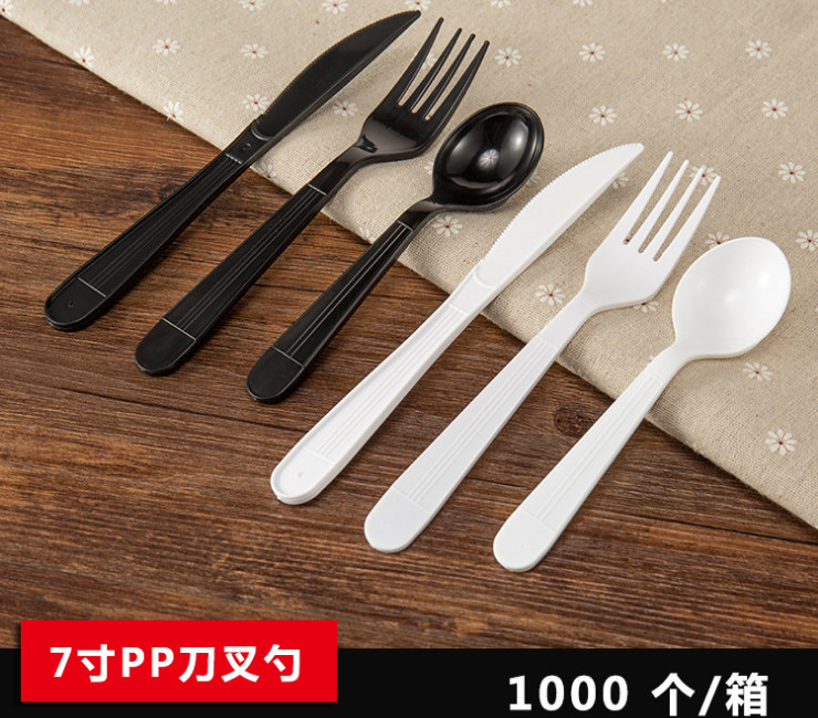 (箱/1000個) 一次性刀叉勺 塑料甜品勺子黑色/白色 沙拉刀叉勺 環保7寸PP (包運送上門)