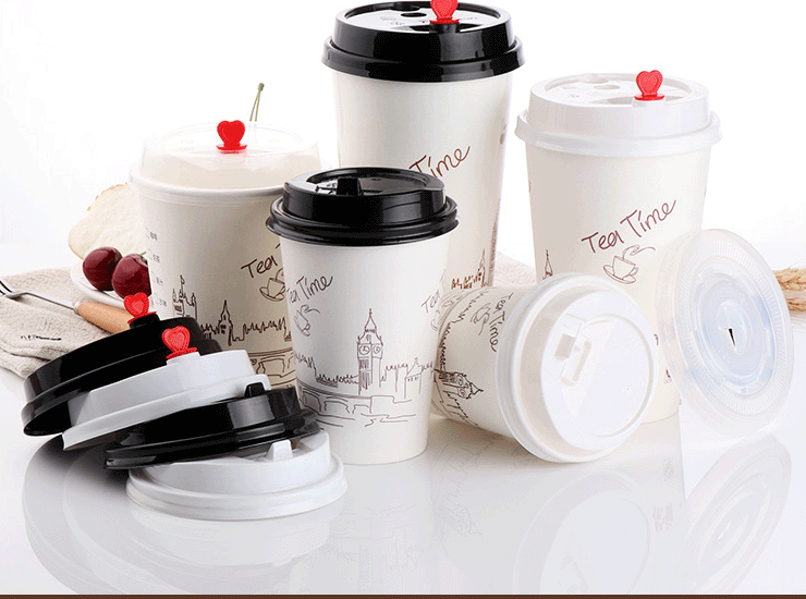 (箱/1000個) 一次性 Tea Time 圖案奶茶咖啡紙杯外帶熱飲豆漿打包杯子帶蓋咖啡杯 (包運送上門)
