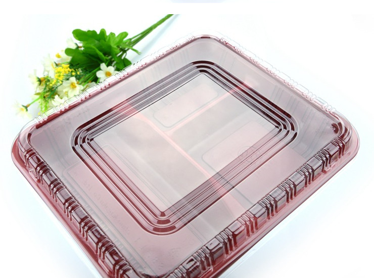 (箱/1000套) 一次飯盒 黑紅三格快餐盒 外賣便當盒塑料打包盒帶蓋 (包運送上門)
